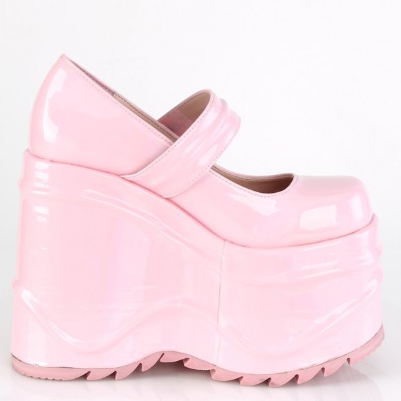 Coquette Goth Platform Mary Jane Wedge Shoes - Picture 2 of 4